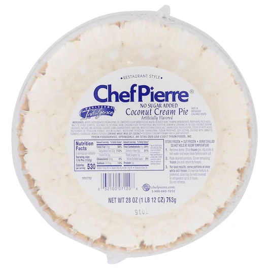 Chef Pierre No Sugar Added Coconut Cream 10 Inch  Pie 1.75 Pound Each - 6 Per Case.
