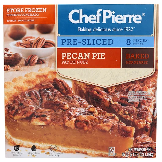 Chef Pierre Pecan Pre-Sliced 8 Slices 10 Inch  Pie 2.25 Pound Each - 6 Per Case.