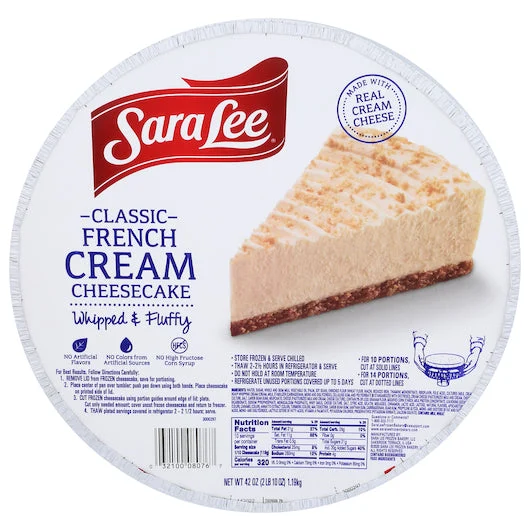 Sara Lee 10 Inch Round Plain French Cream Cheesecake 2.625 Pound Each - 8 Per Case.