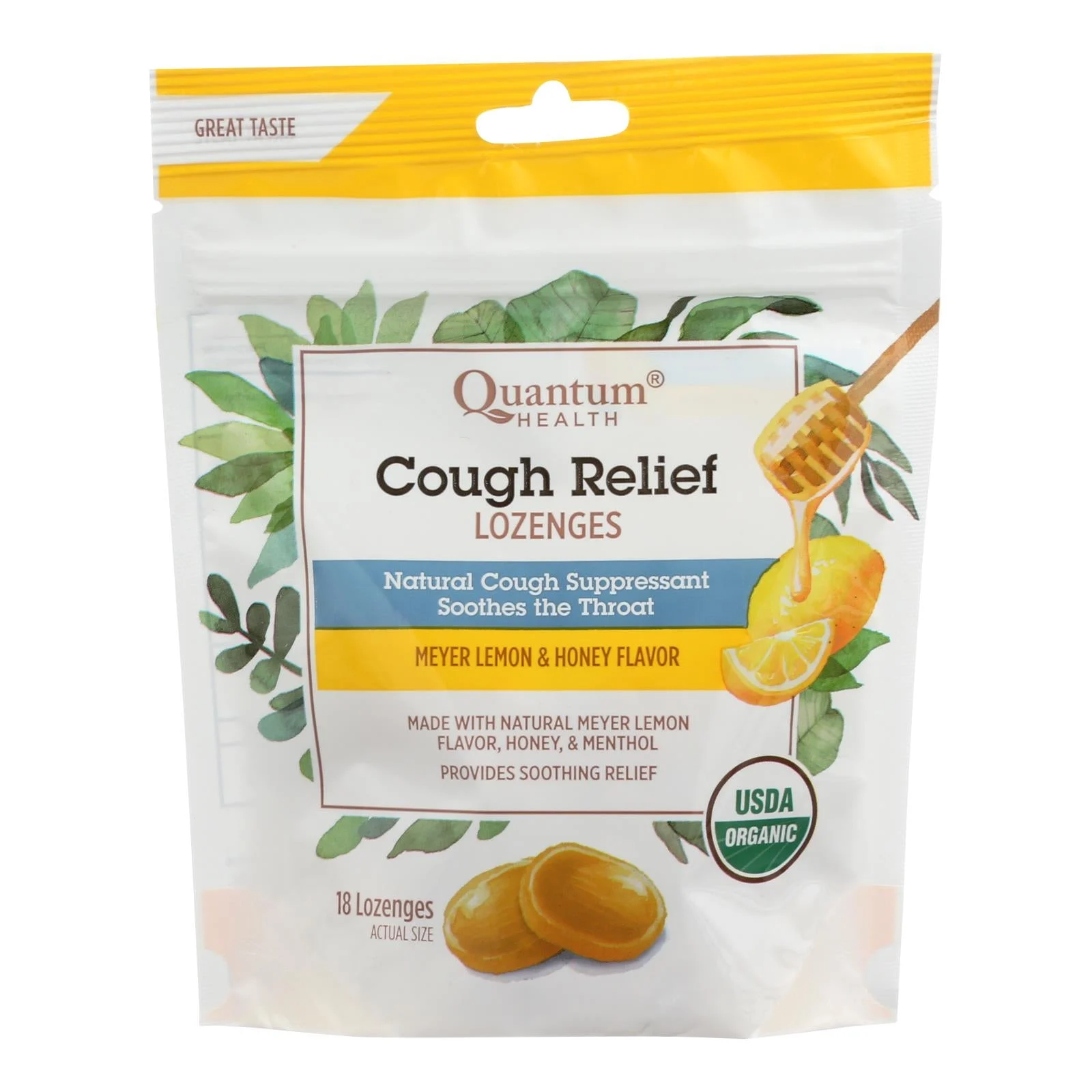 Quantum Research Organic Cough Relief LOunceenges - Meyer Lemon & Honey - 18 count