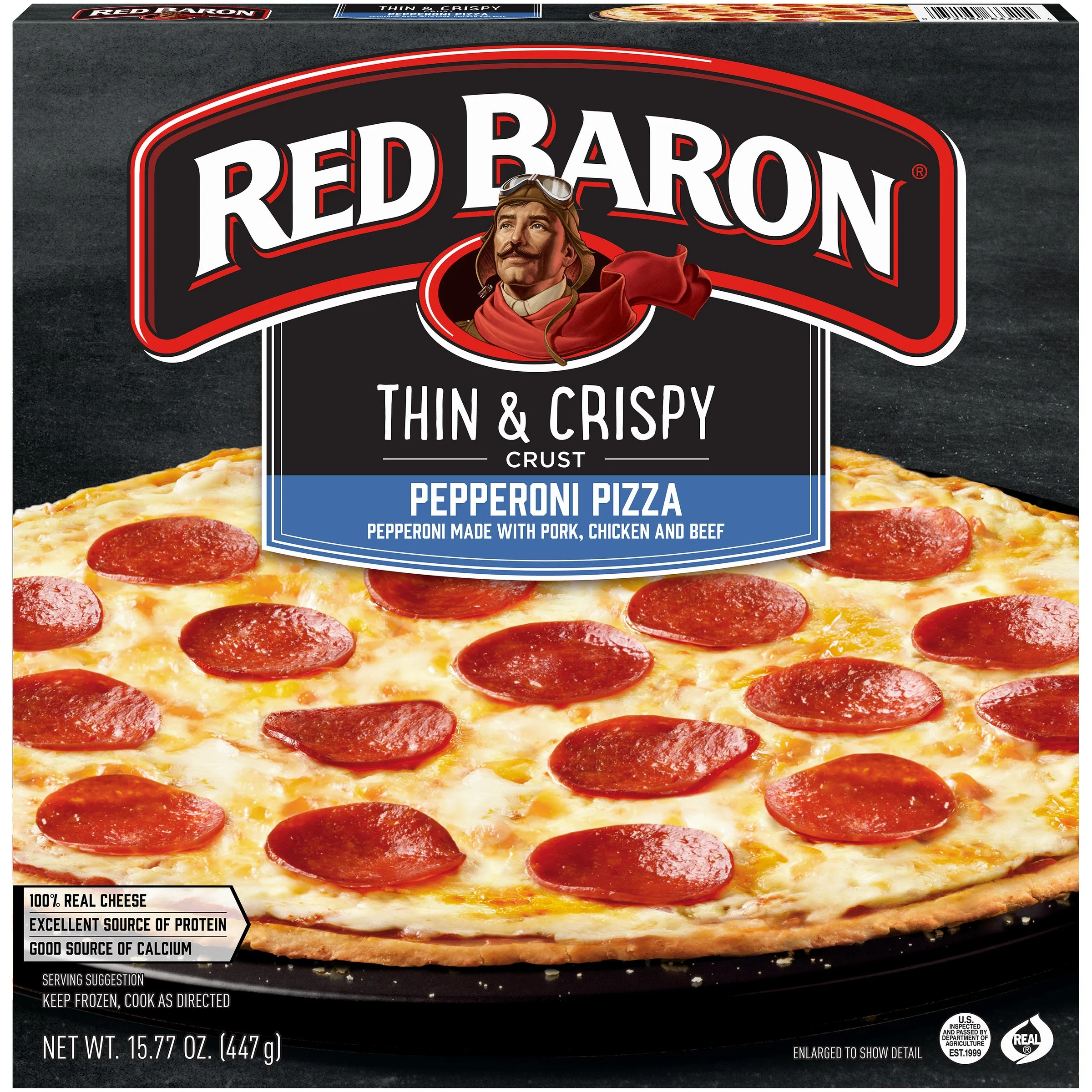 Red Baron Frozen Pizza Thin & Crispy Pepperoni 15.77 Ounce Size - 16 Per Case.