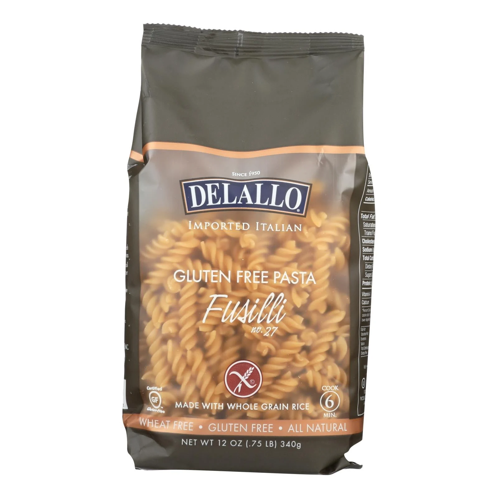 Delallo Gluten-Free Fusilli Pasta - Case of 12 - 12 Ounce