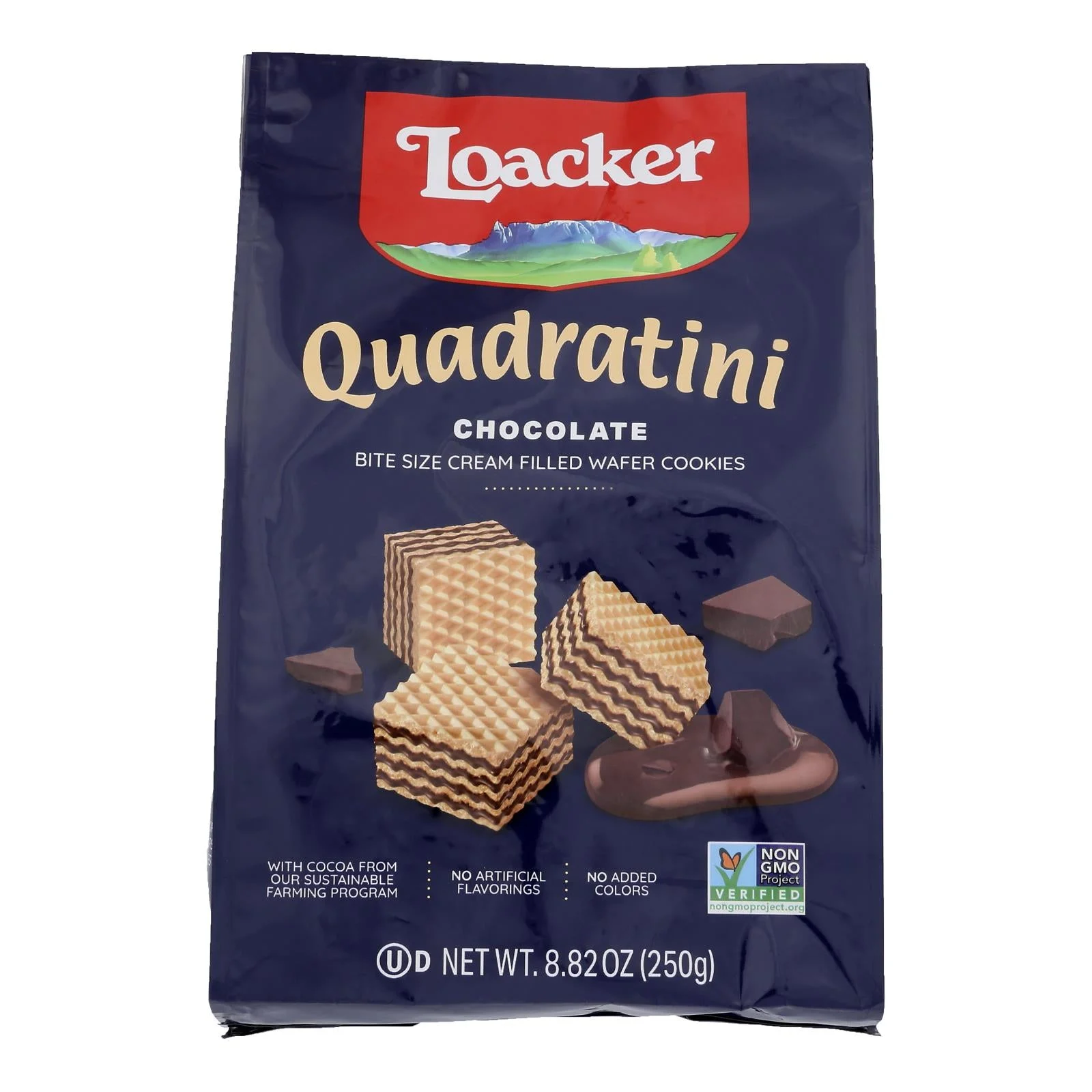 Loacker Quadratini Bite Size Chocolate Wafer Cookies - Case of 6 - 8.82 Ounce