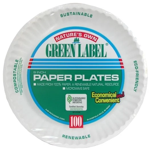 Green Label Paper Plate 9 Inch, 100 Count, 10 Per Case