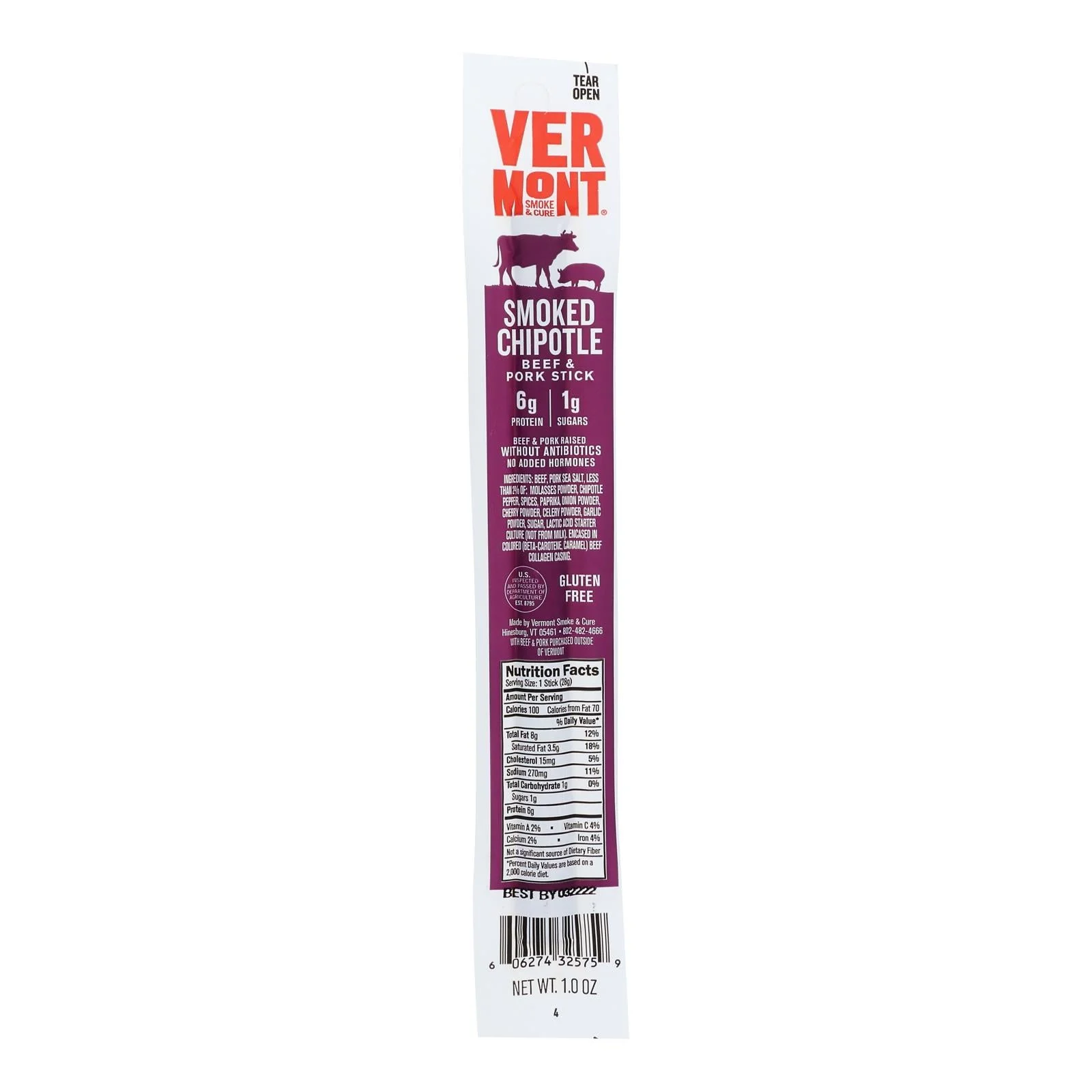 Vermont Smoke And Cure RealSticks - Chipotle - 1 Ounce - Case of 24