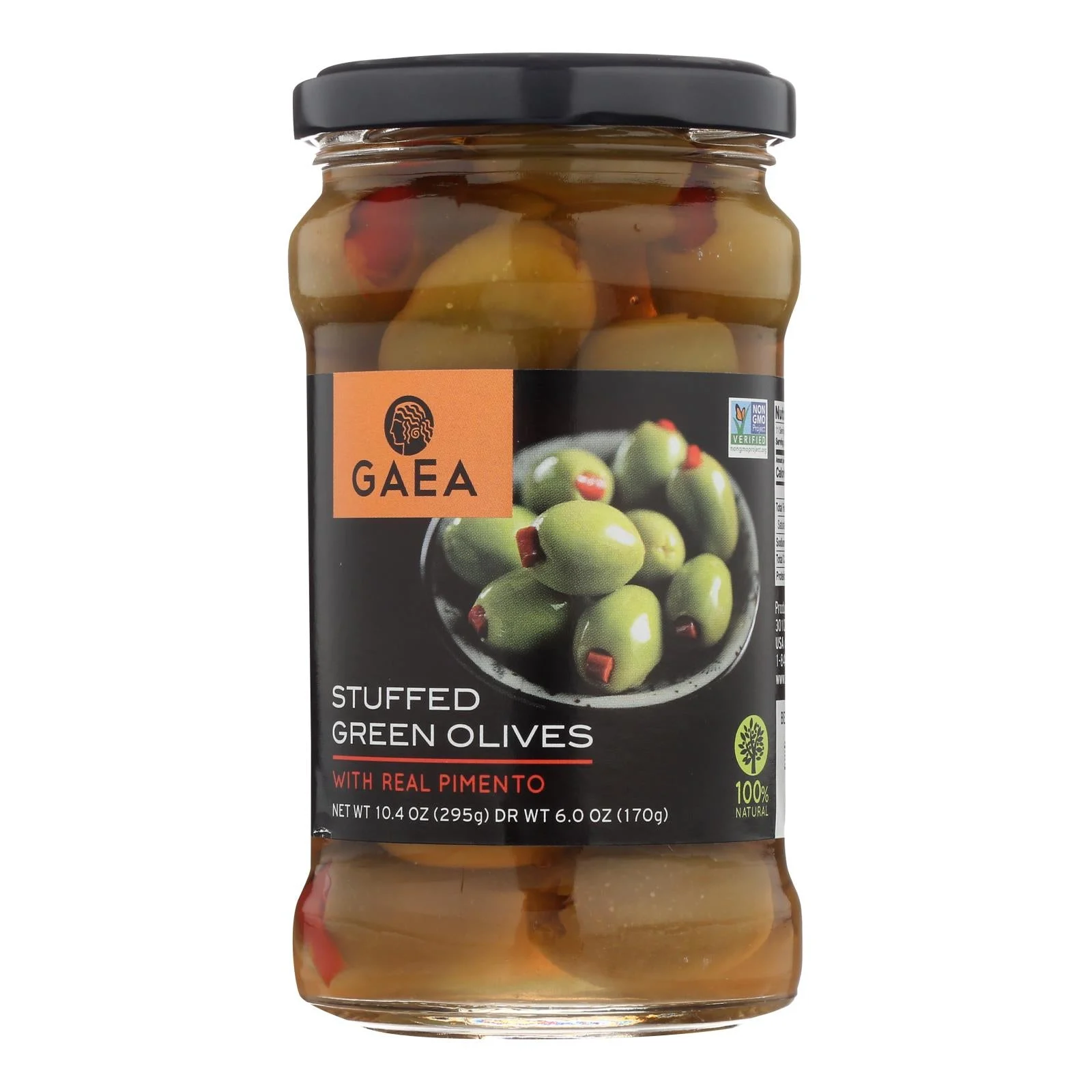 Gaea Stuffed Green Olives With Real Pimento - Case of 8 - 6 Ounce
