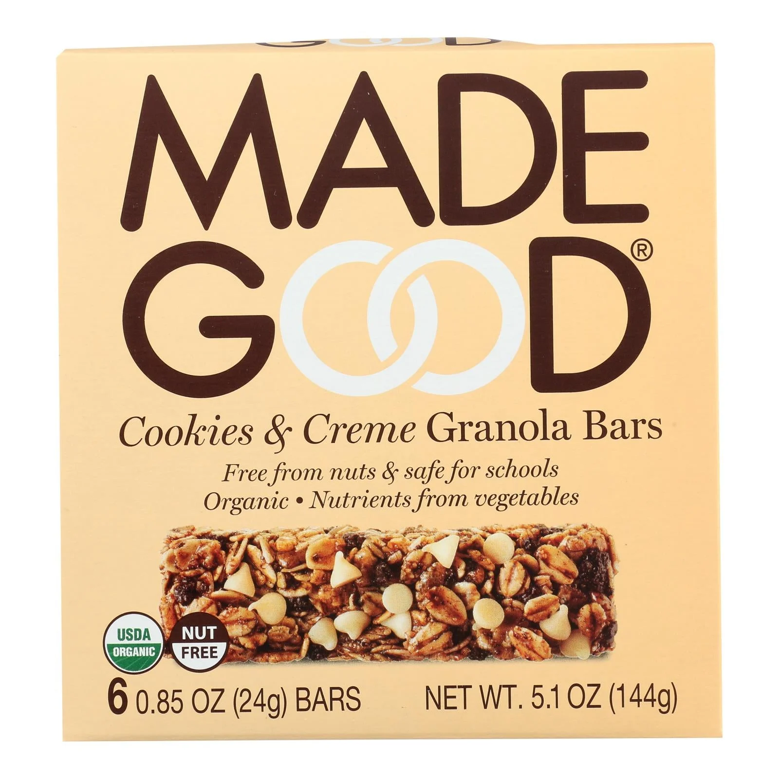 Made Good - Granola Bar Cookies & Cream - Case of 6 - .85 Ounce