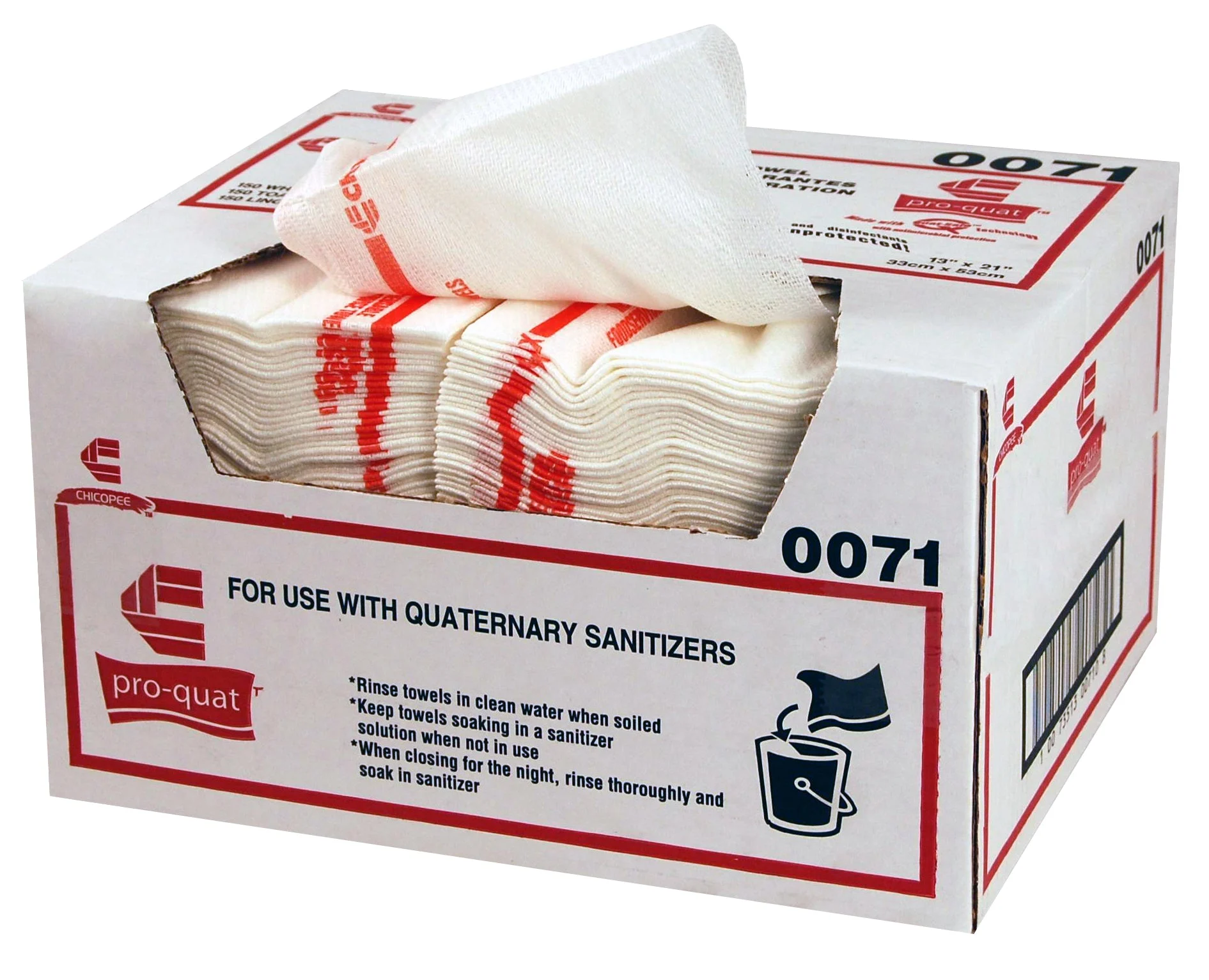 0071  Chix(R) Pro-Quat Foodservice Towel  White W/ Red Print  Medium-Heavy Duty  13"X21"