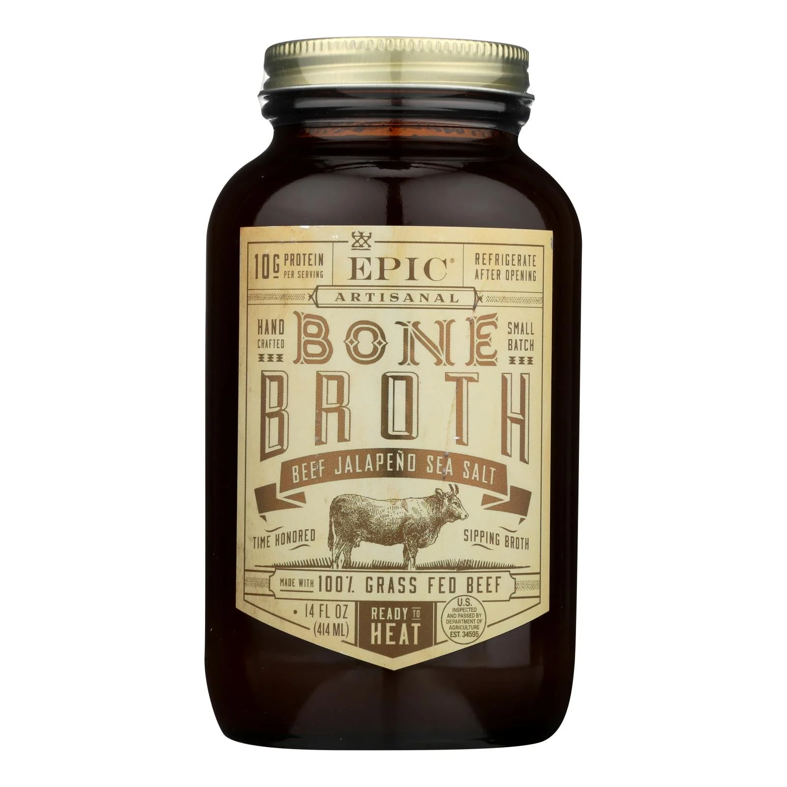 Epic Bone Broth-Beef-Jalapeno Sea Salt - Case of 6 - 14 Fluid Ounce
