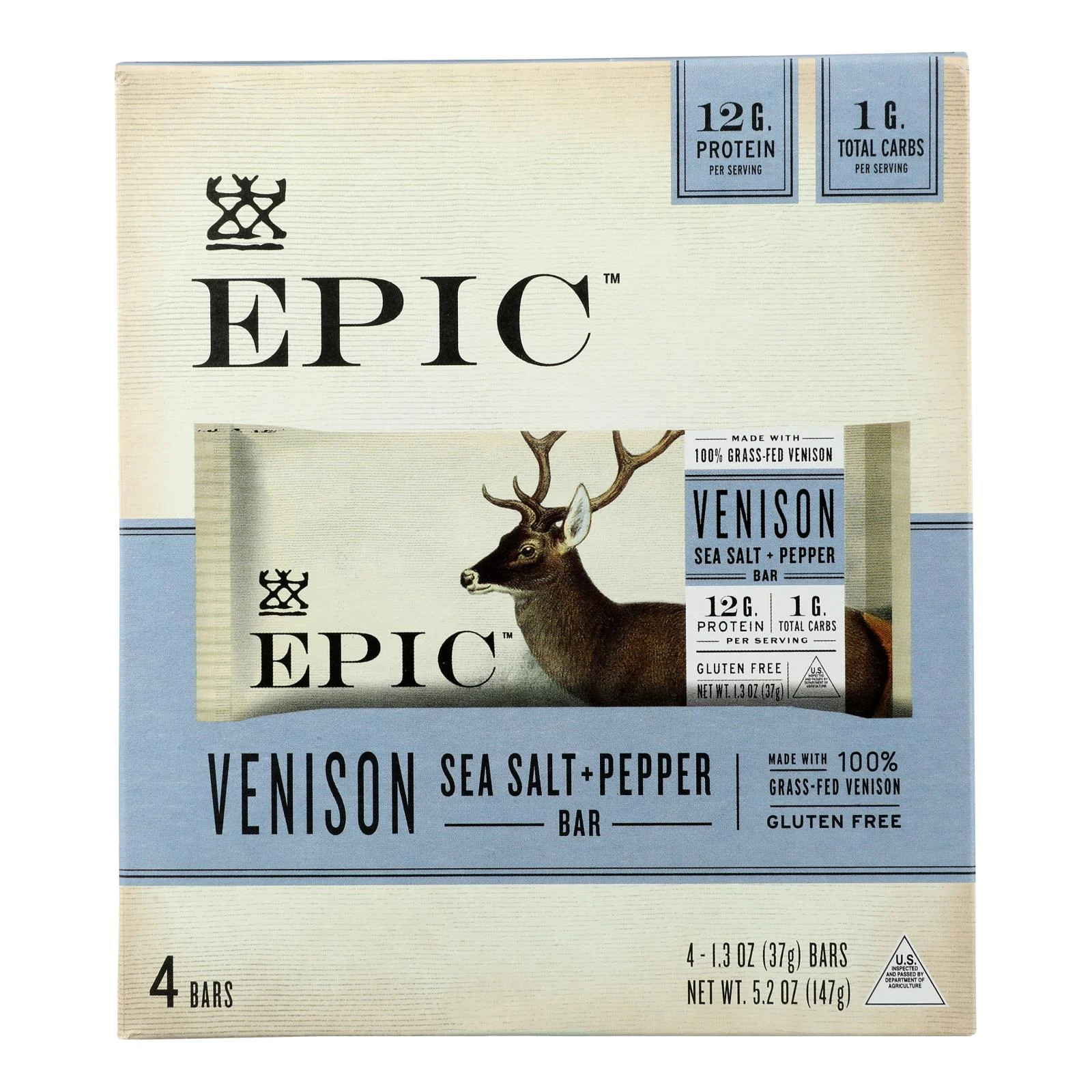 Epic - Bar Venison Sea Salt and Pepper - Case of 8 - 4 Packs - 1.3 Ounce