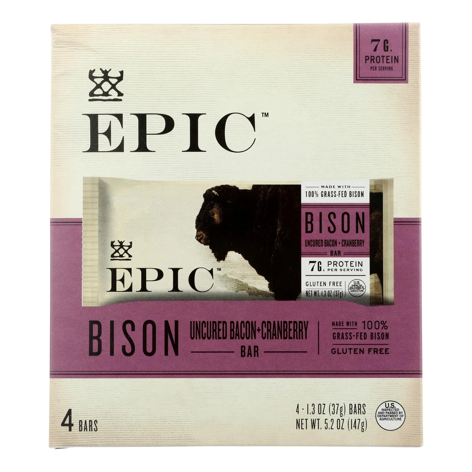 Epic - Bar Bison Uncured Bacon Cranberry - Case of 8-5.2 Ounce