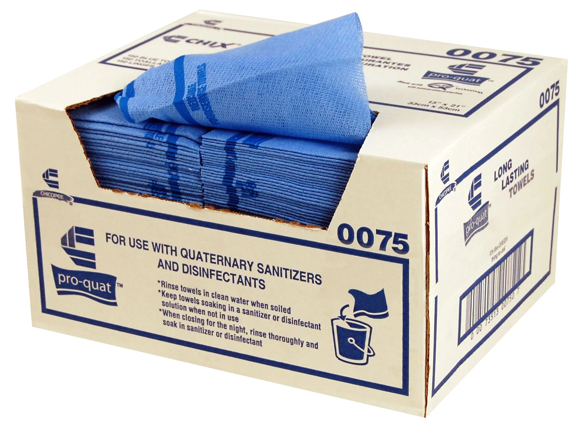 0075 Chix(R) Pro-Quat Foodservice Towel Blue W/ Blue Print Med-Hvy Duty 13"X21"