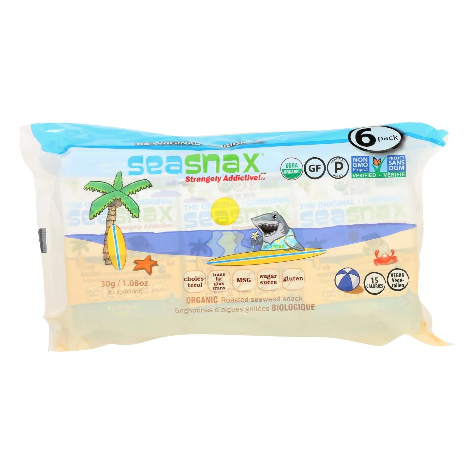 Seasnax Organic Seaweed Snack - Original - Case of 12 - 1.08 Ounce