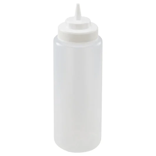 Winco Squeeze Bottle 32 Ounce Wide Mouth Clear, 6 Each