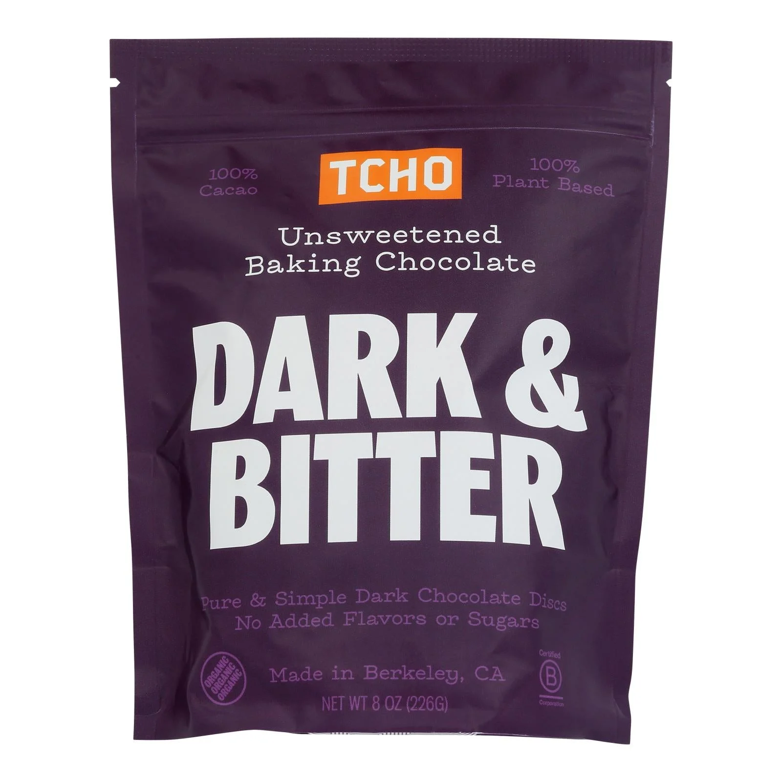 Tcho Chocolate Unsweetened 99% Organic Baking Pieces - Case of 6 - 8 Ounce