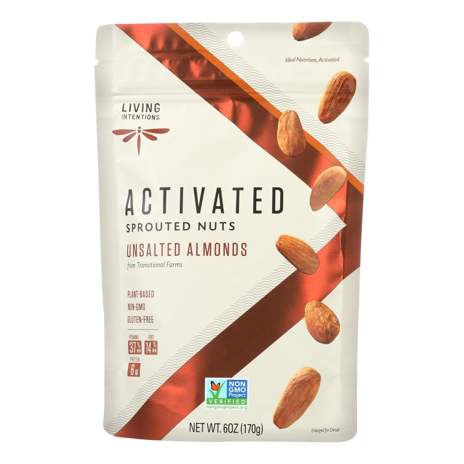 Living Intentions Activated Sprouted Nuts Unsalted Almonds - Case of 6 - 6 Ounce