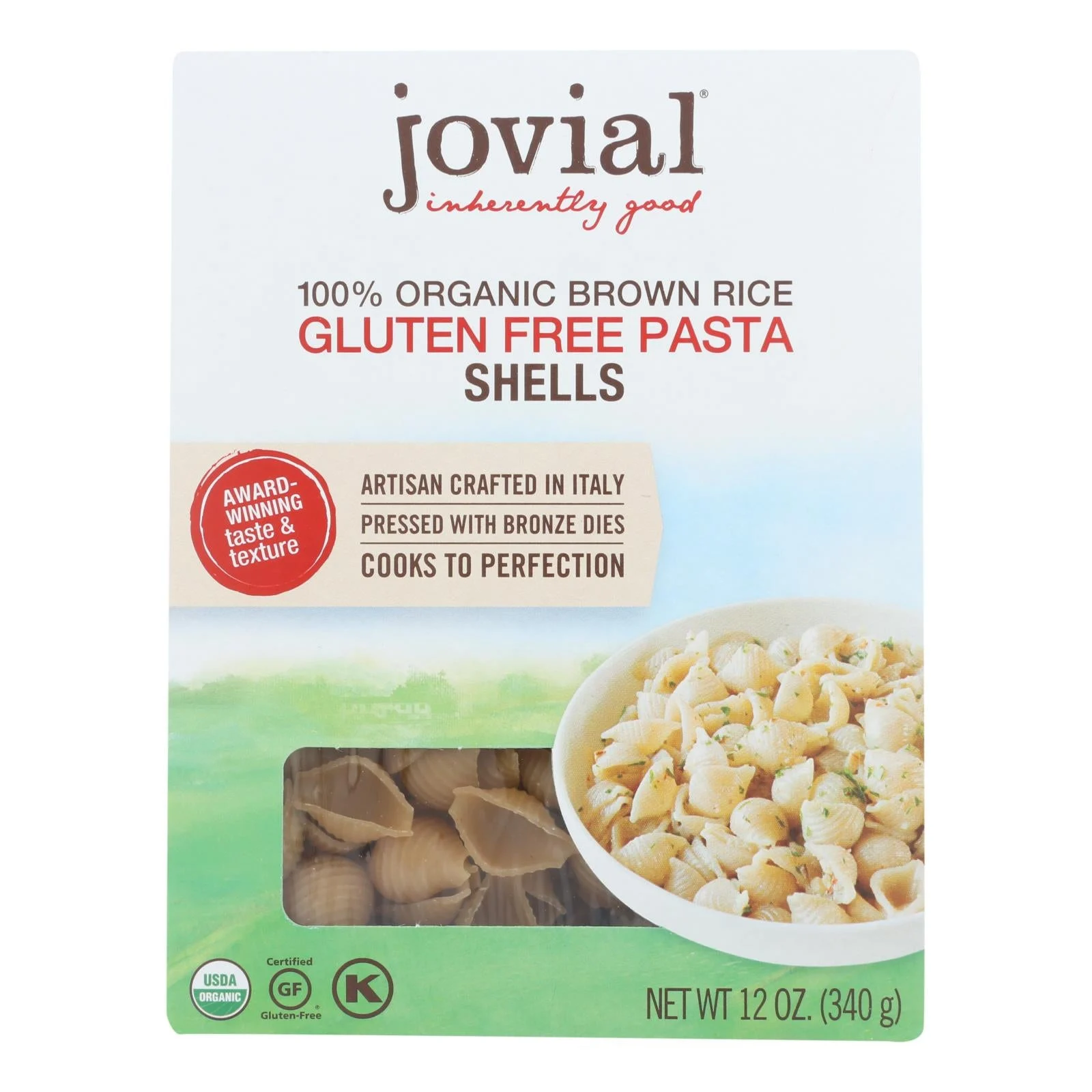 Jovial - Organic Brown Rice Pasta - Shells - Case of 12 - 12 Ounce.