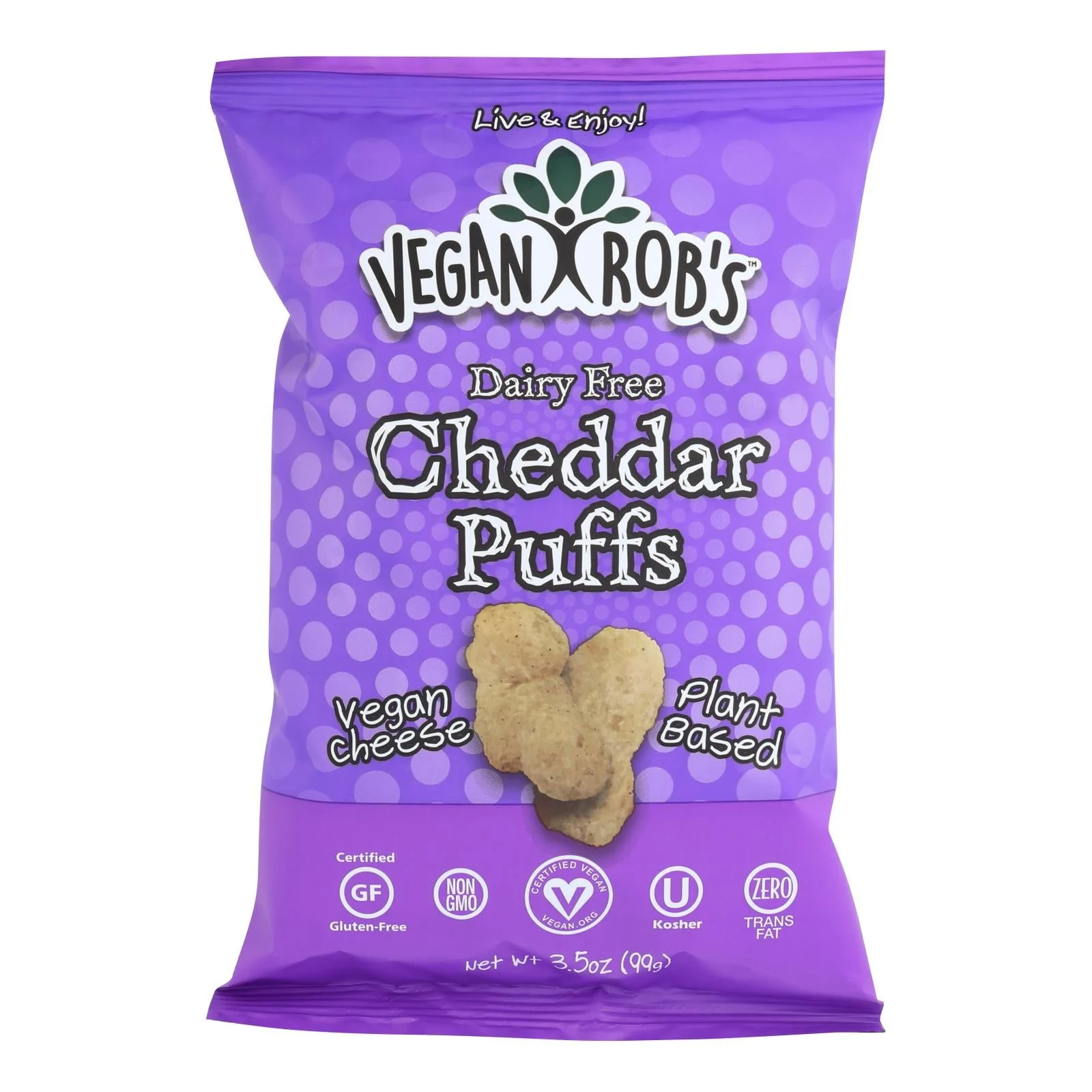 Vegan Rob's Dairy Free Puffs - Cheddar - Case of 12 - 3.5 Ounce