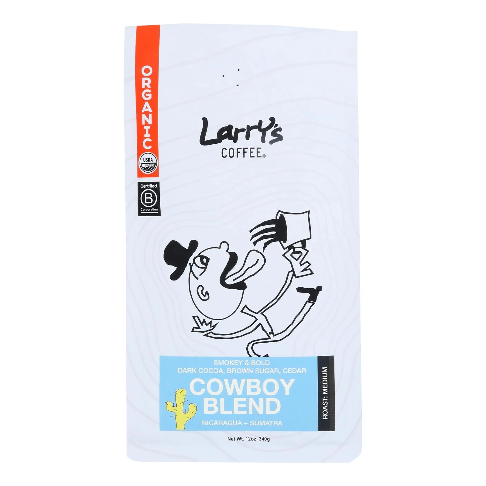 Larry's Coffee Cowboy Whole Bean Coffee Blend - Case of 6 - 12 Ounce