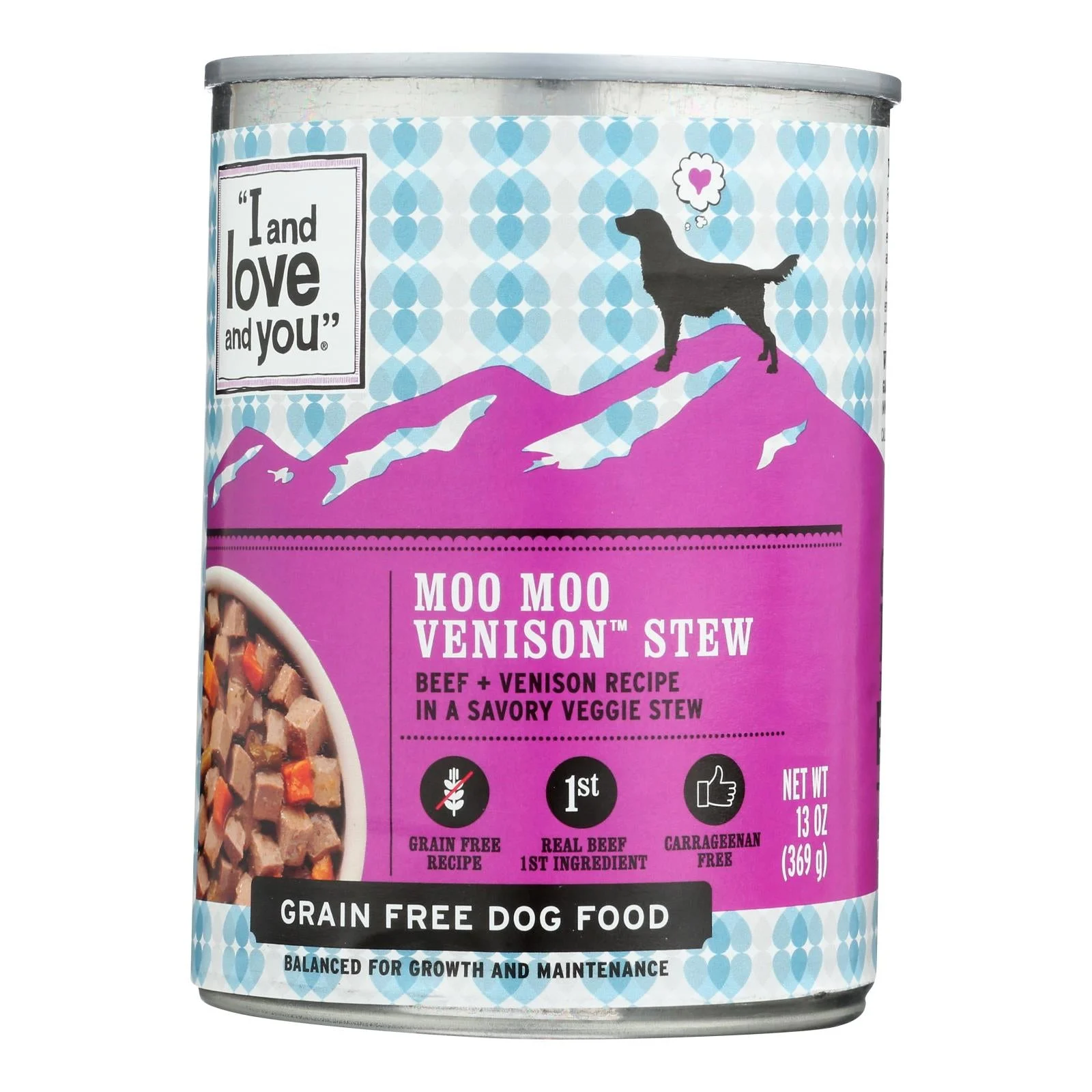I And Love And You Dog Canned Food Moo Moo Venison Stew - Case of 12 - 13 Ounce