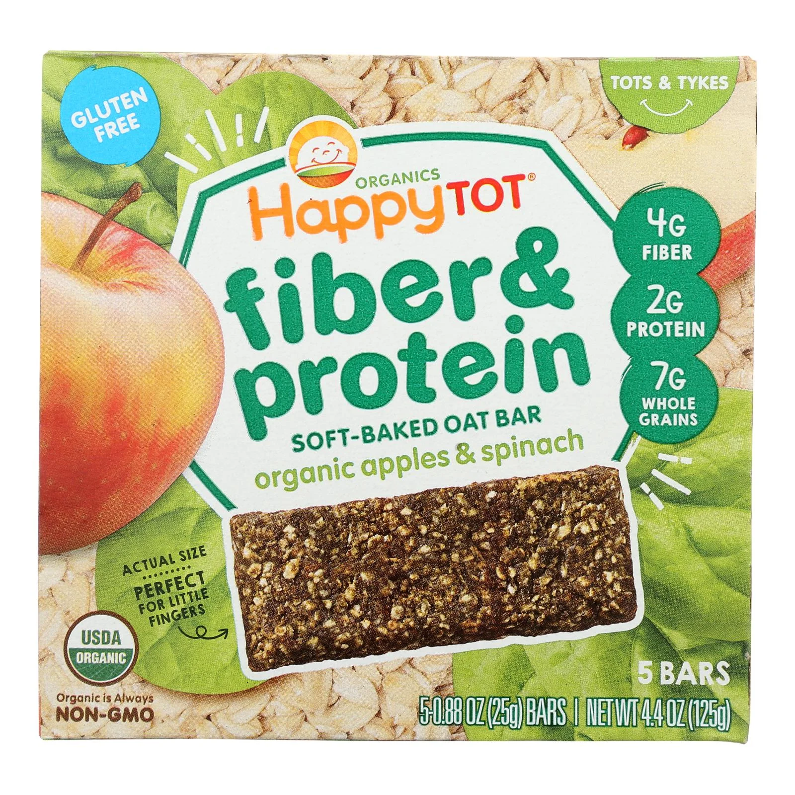 Happy Tot Soft Baked Oat Bar Organic Apples & Spinach - Case of 6 - 5/.88Ounce