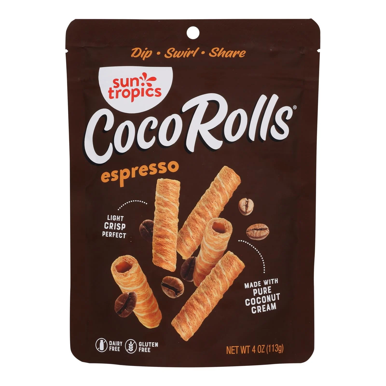 Sun Tropics Coco Rolls Espresso, Rolled Coconut Wafer - Case of 12 - 4 Ounce