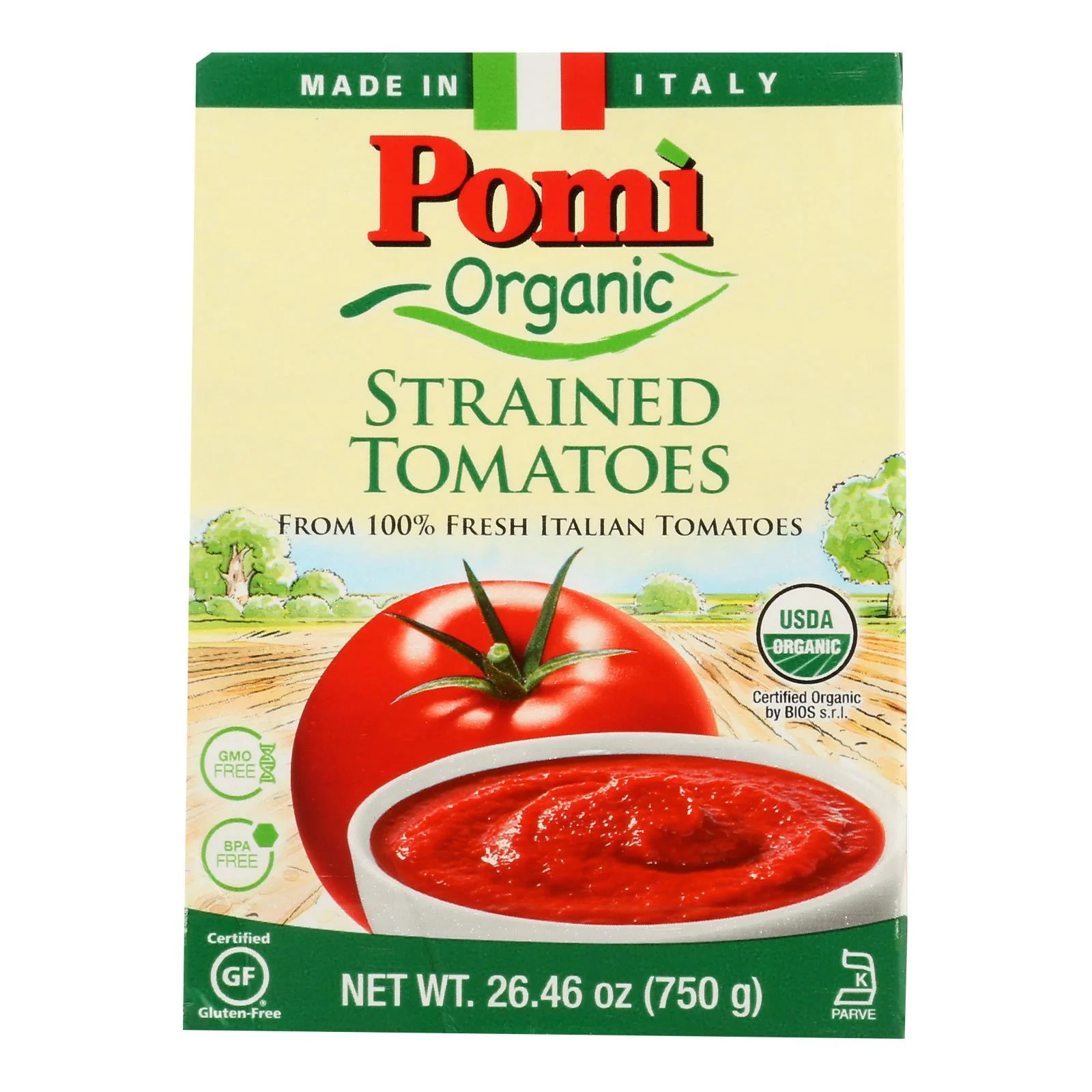 Pomi Organic Strained Tomatoes - Case of 12 - 26.46 Ounce