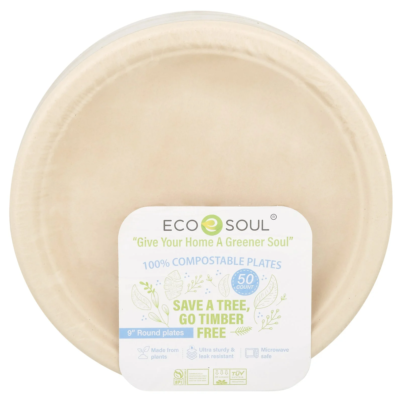 Ecosoul - Round Plate 9 Inch Bagasse - Case of 8-50 CT