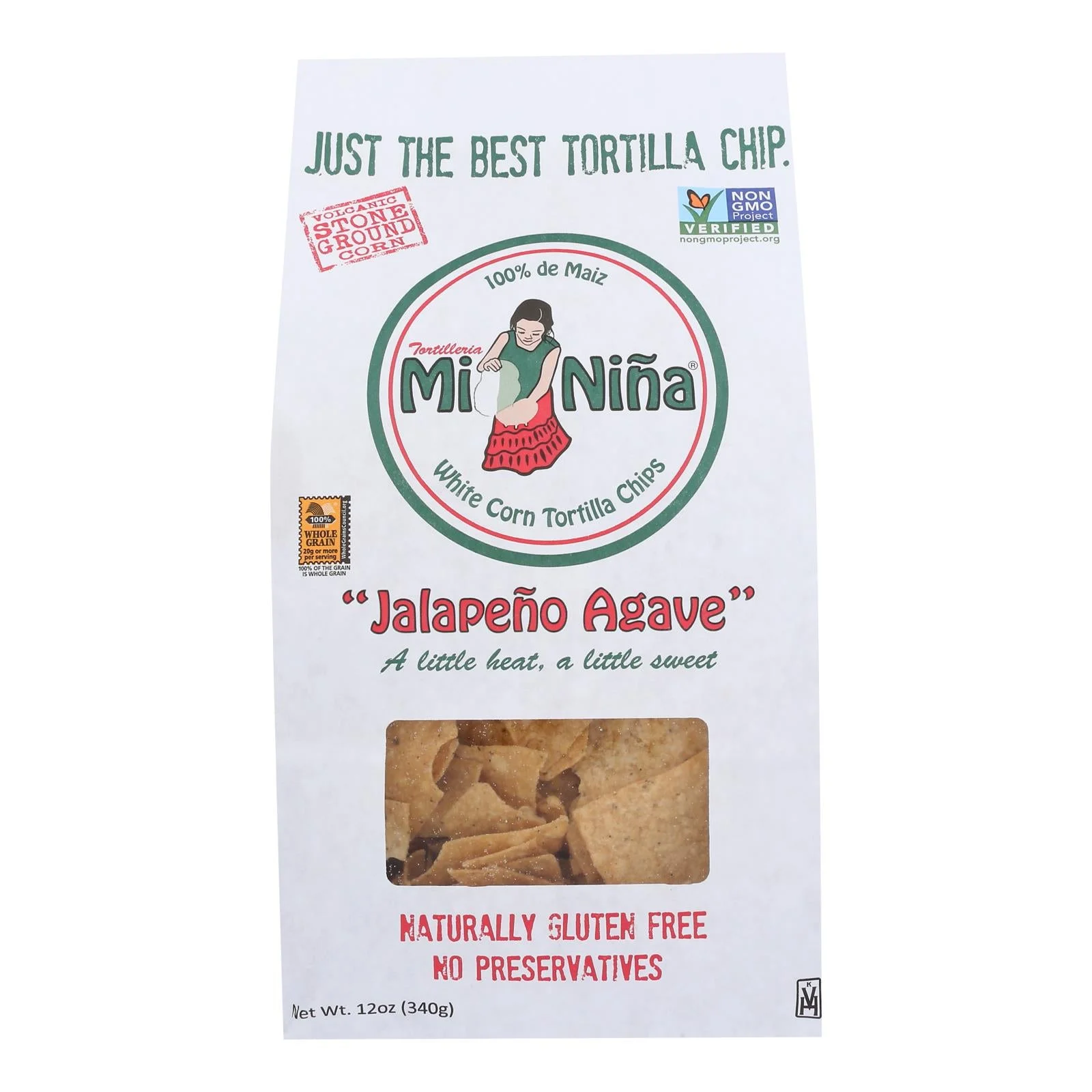 Mi Nina's White Corn Tortilla Chips With Jalapeno Aguave - Case of 9 - 12 Ounce
