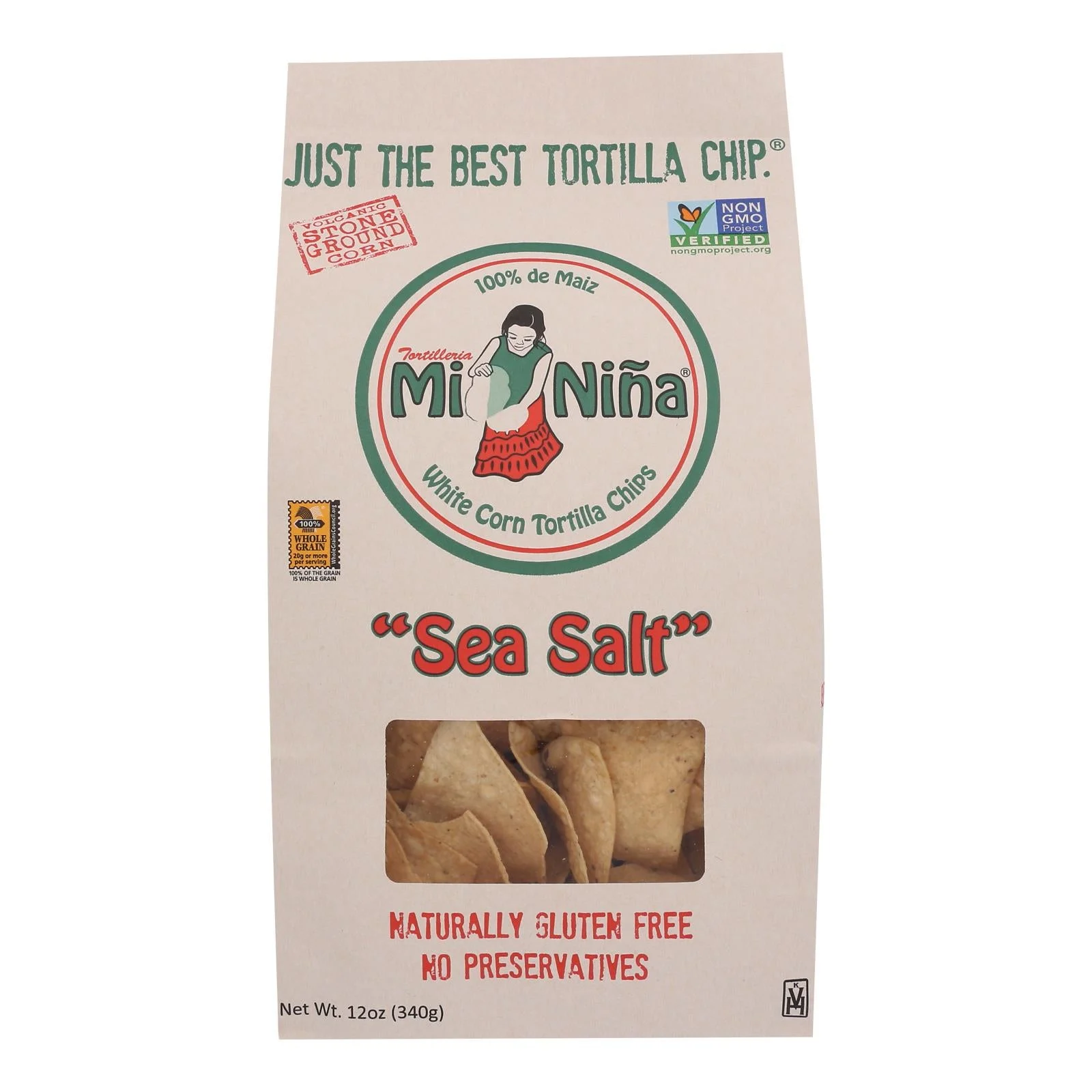Mi Nina's White Corn Tortilla Chips With Sea Salt - Case of 9 - 12 Ounce