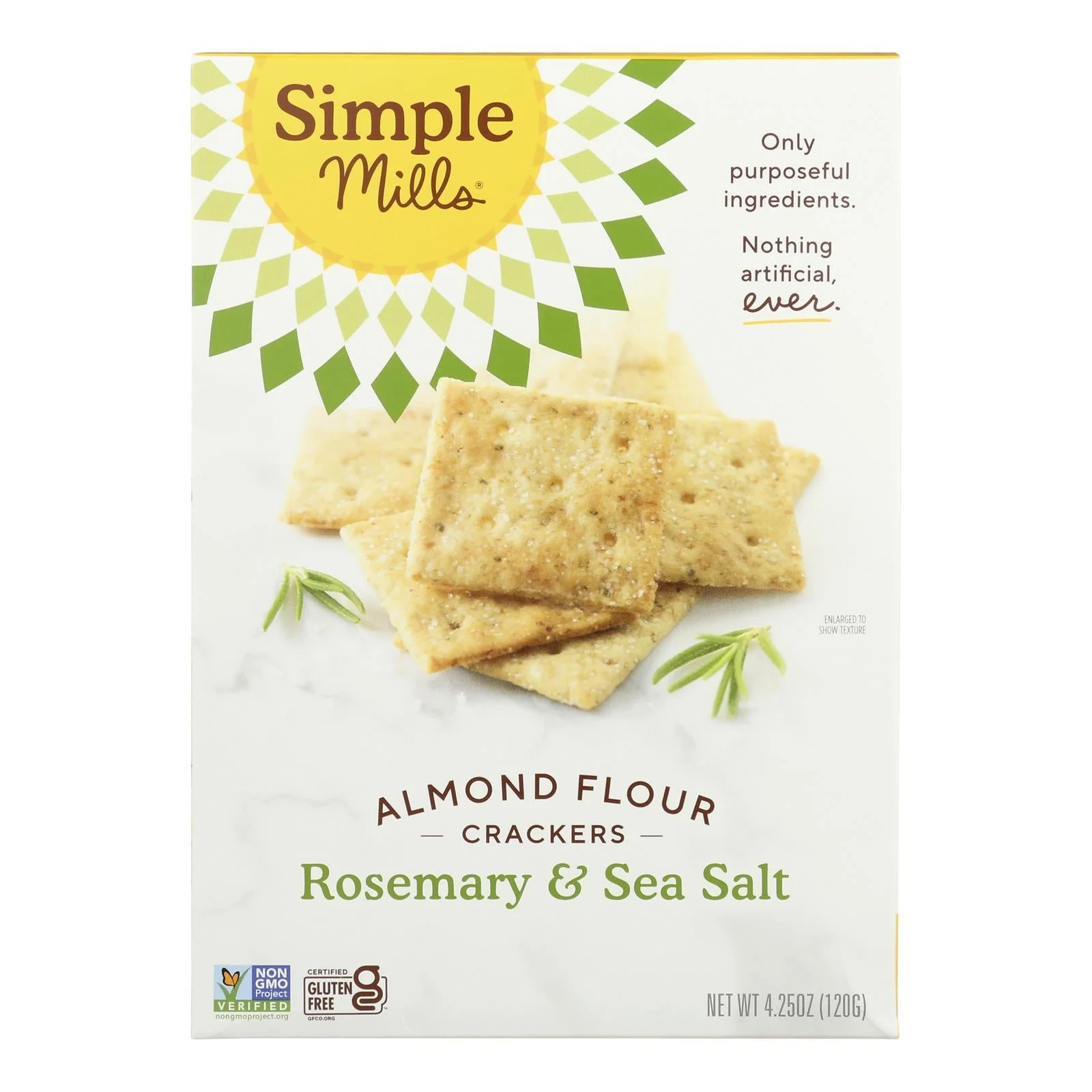 Simple Mills Rosemary and Sea Salt Almond Flour Crackers - Case of 6 - 4.25 Ounce.
