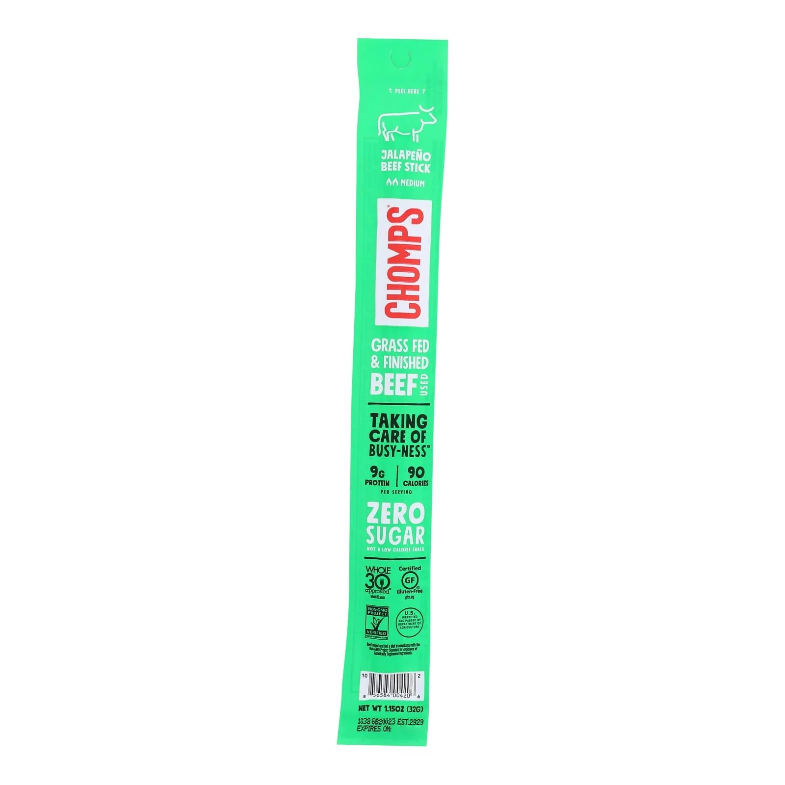 Chomps Beef Sticks - Hoppin Jalapeno - Case of 24 - 1.15 Ounce