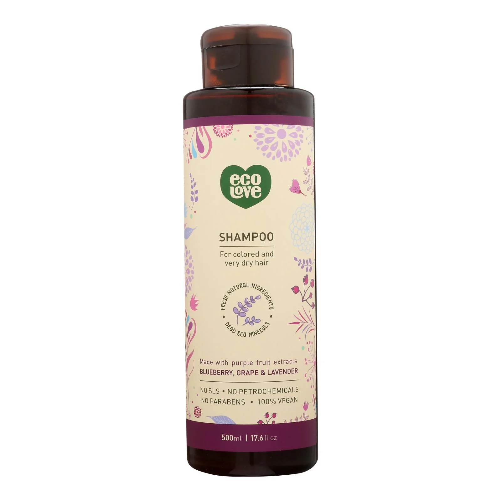 Ecolove Shampoo - Purple Fruit Shampoo For Colored and Very Dry Hair - Case of 1 - 17.6 fl Ounce.