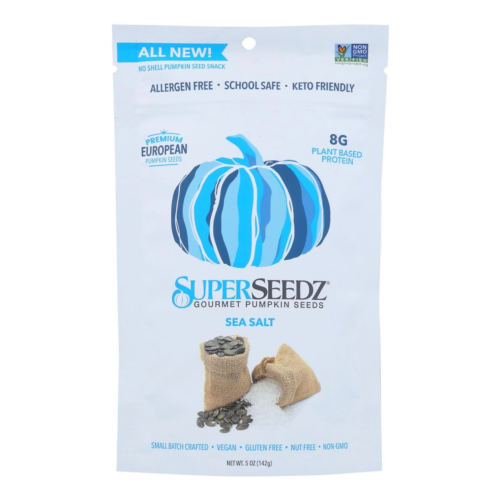 Superseedz Gourmet Pumpkin Seeds - Sea Salt - Case of 6 - 5 Ounce.