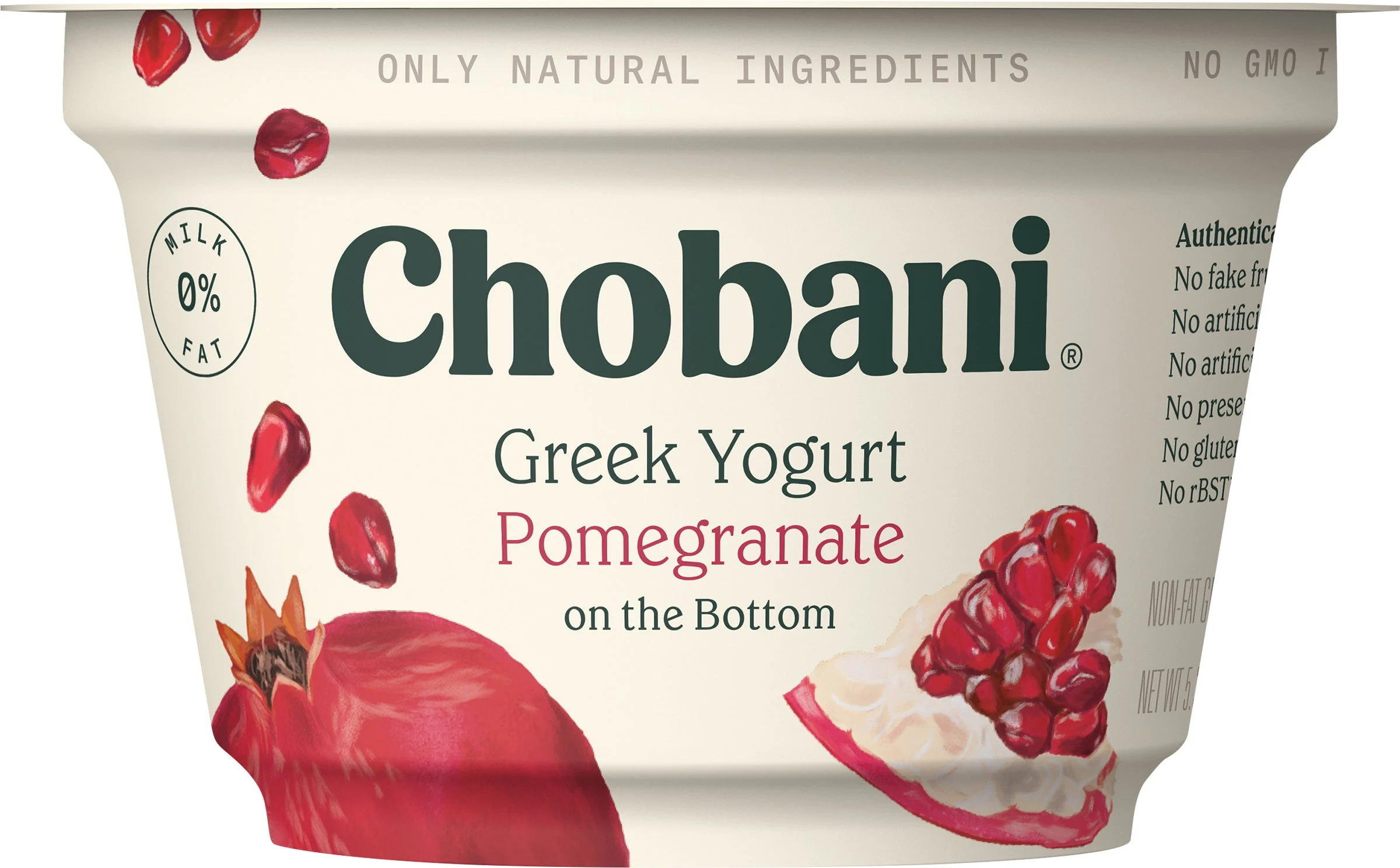 Chobani Non Fat Greek Yogurt Pomegranate On The Bottom 5.3 Ounce Size - 12 Per Case.