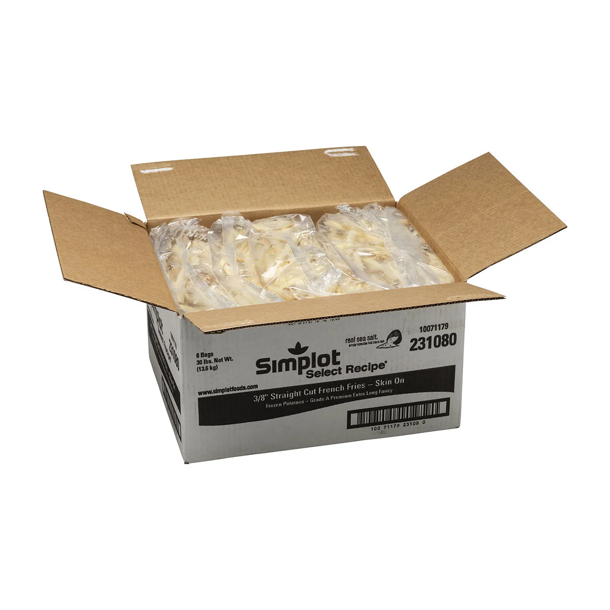 Simplot Select Recipe 8 Inch Sea Salt Straightcut Fries Skin On 5 Pound Each - 6 Per Case.