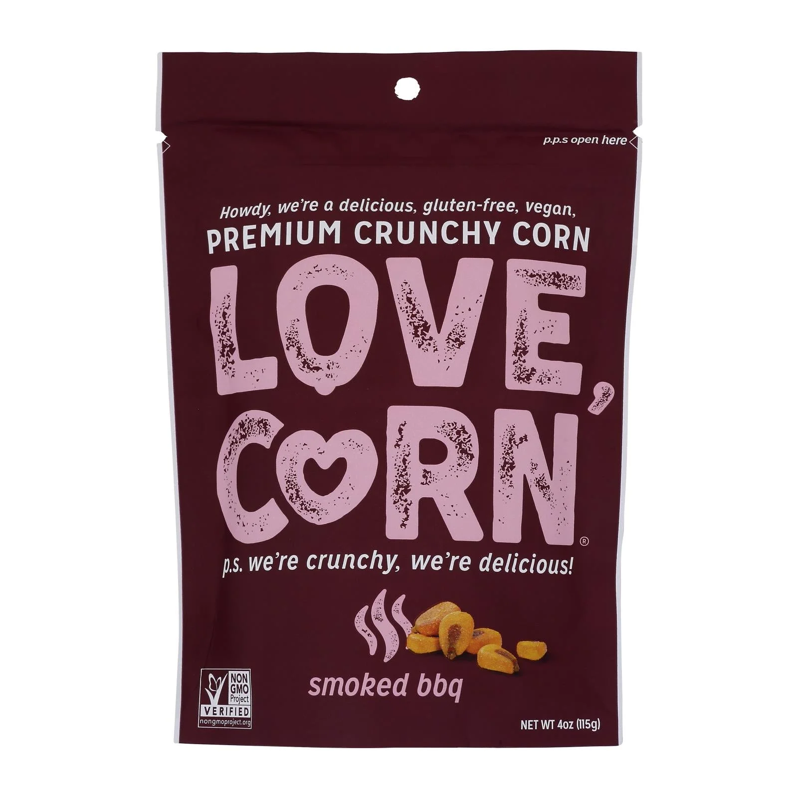 Love Cornï¾® Smoky Premium Crunchy Corn Snack - Case of 12 - 4 Ounce
