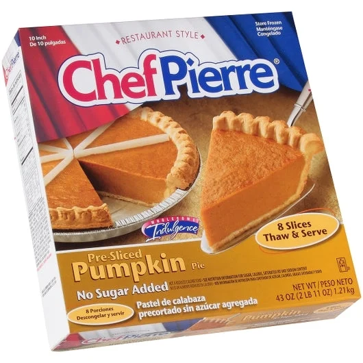Chef Pierre Pumpkin 8 Slices Pre-Baked No Sugar Added 10 Inch Pie 2.687 Pound Each - 6 Per Case.