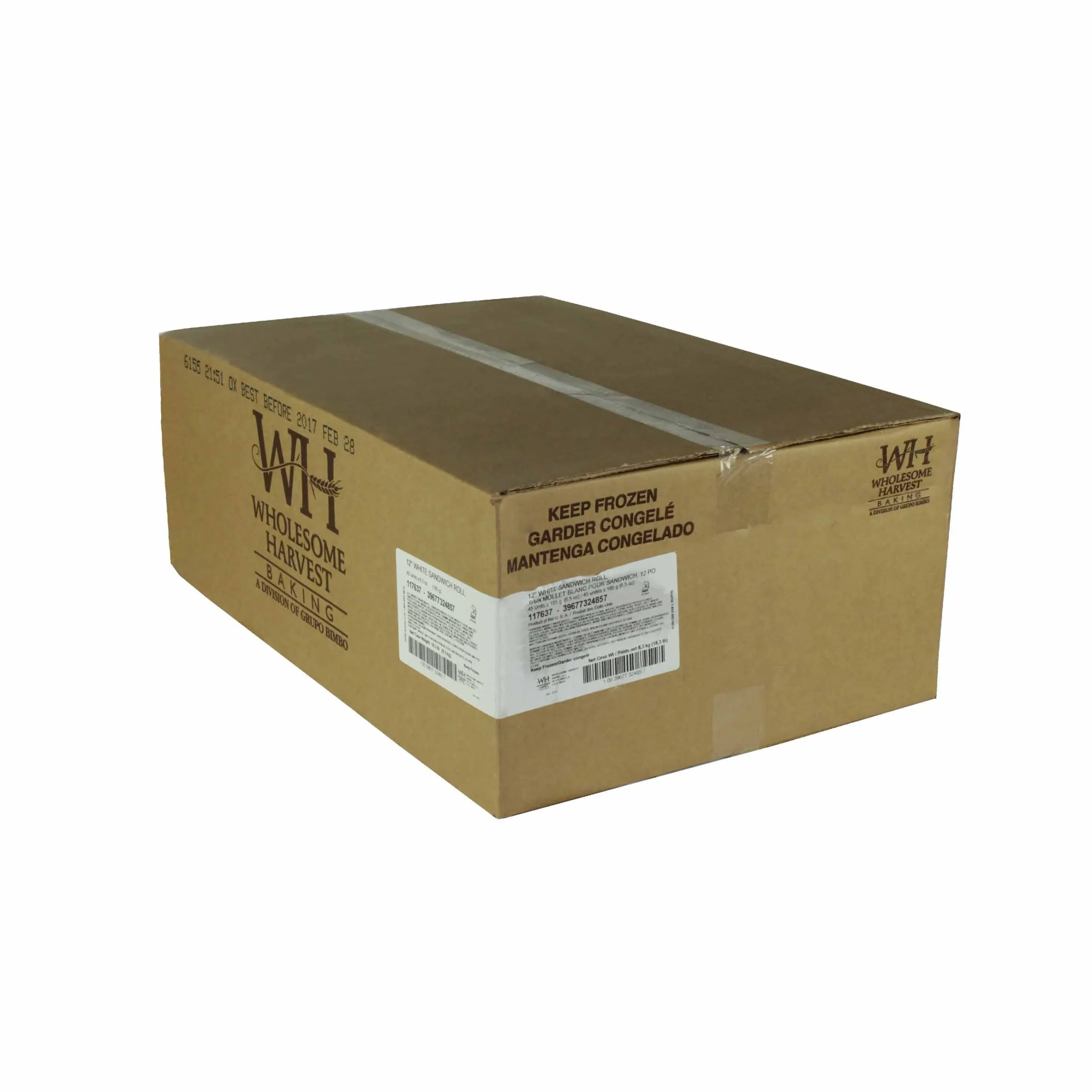 12 Inch White Sandwich Rolls 45 Count Packs - 1 Per Case.