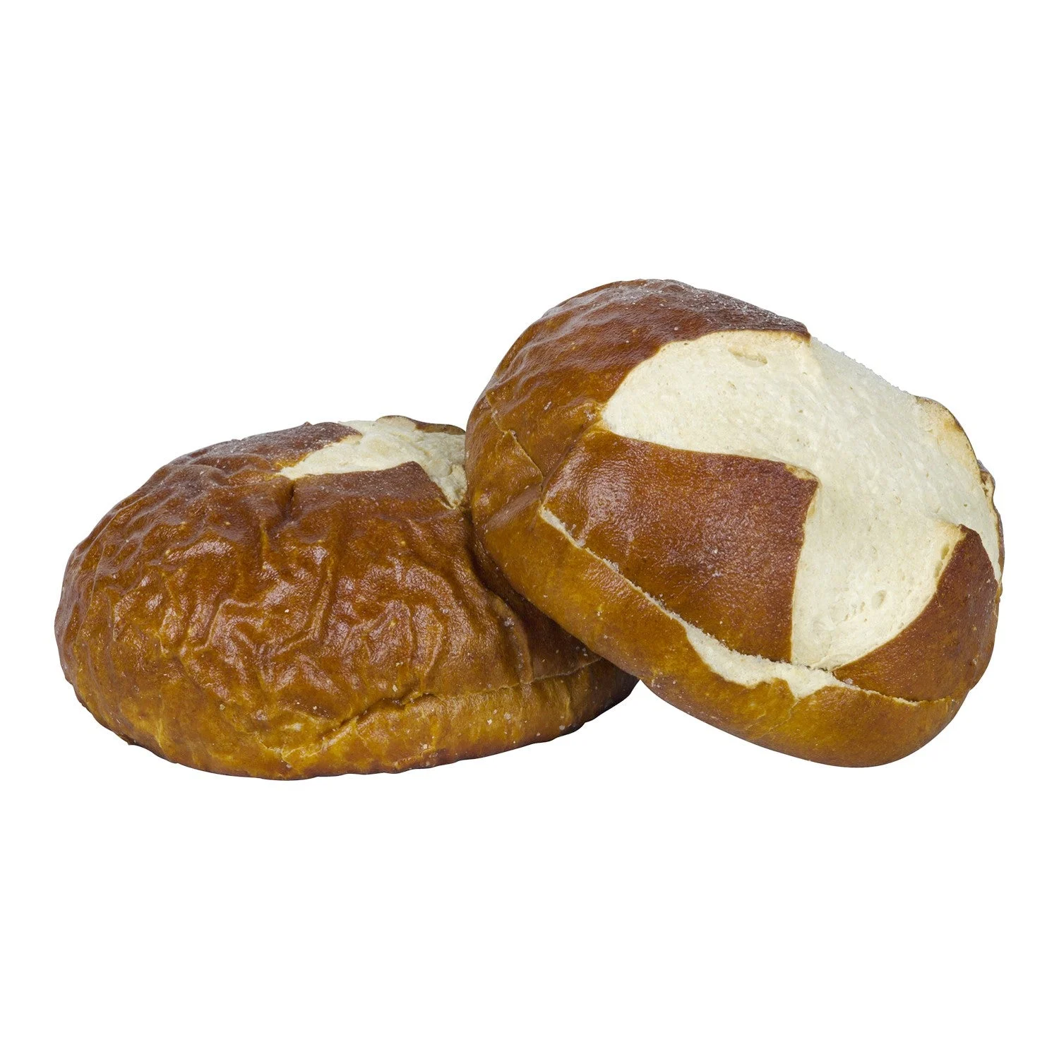 4 Inch Round Pretzel Buns Sliced 6 Count Packs - 12 Per Case.