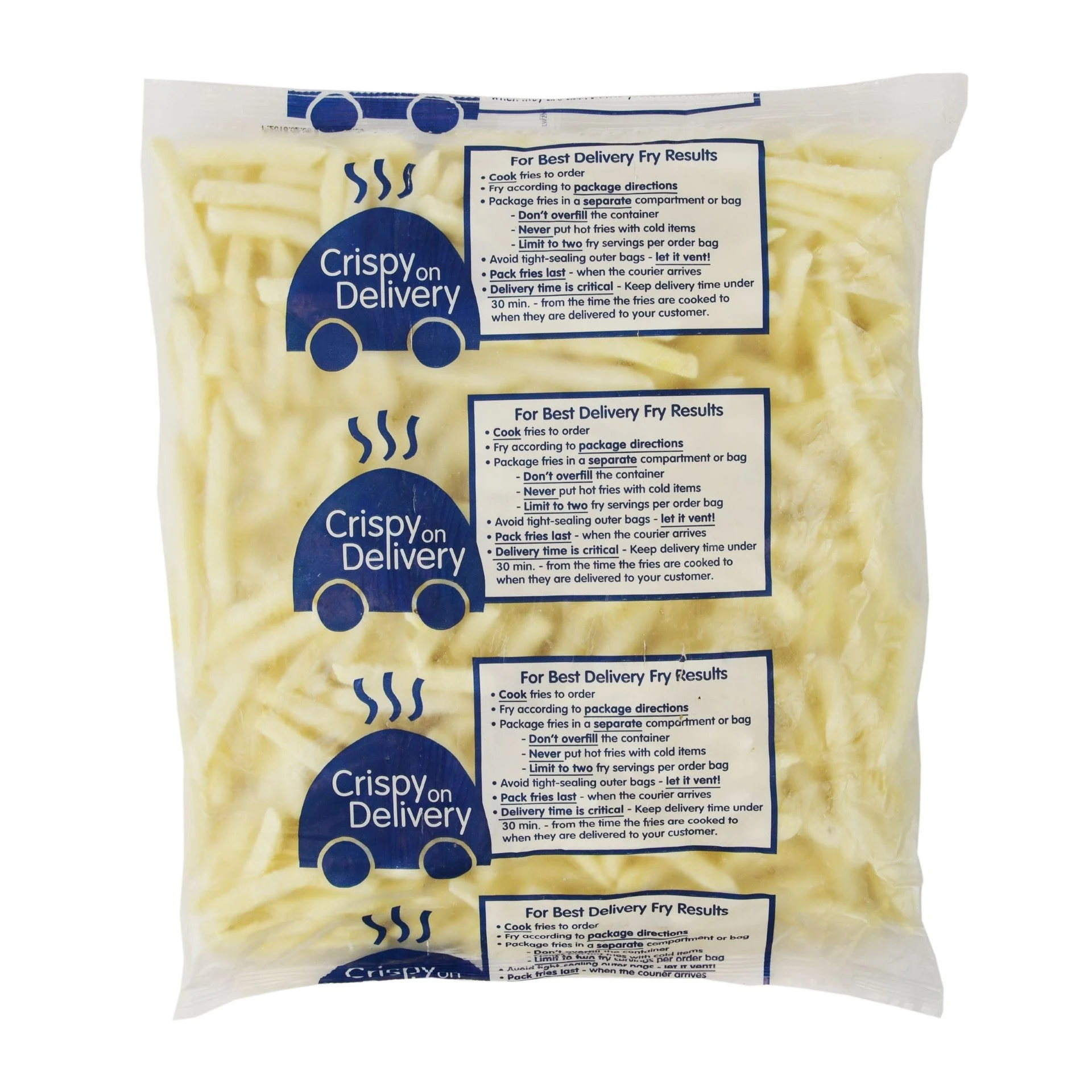 8 Inch Regular Cut Crispy On Delivery Fries Frozen French Fried Potatoes 5 Pound Each - 6 Per Case.