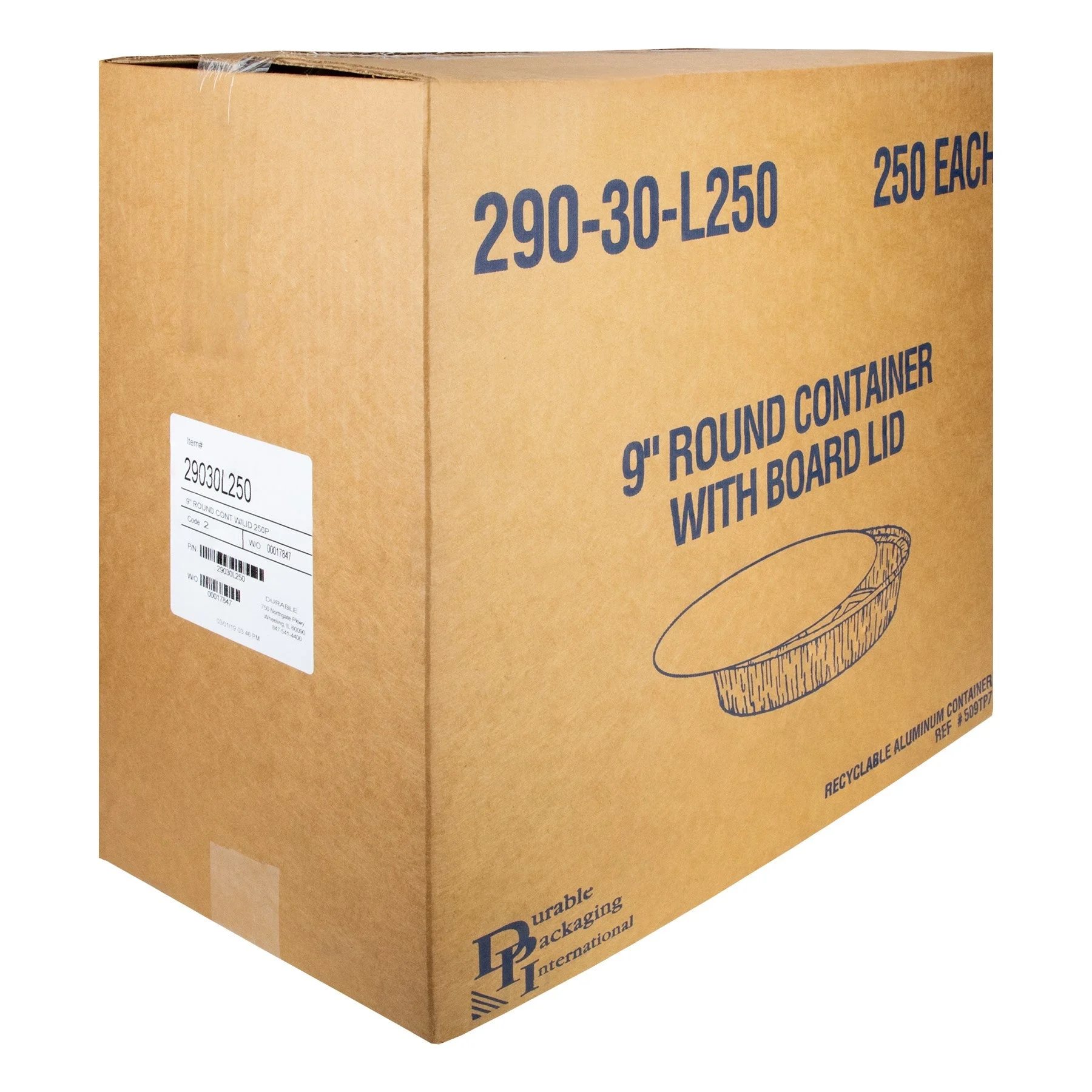 Durable Packaging 9 Inch Round Container With Board Lid 250 Each - 1 Per Case.