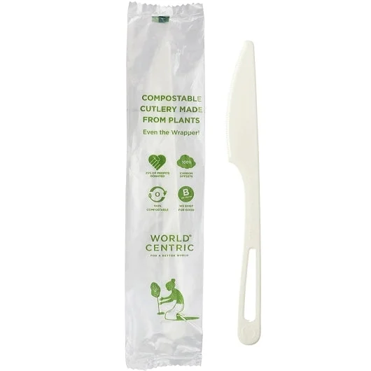 World Centric Tpla Compostable Corn Starch Individually Wrapped Knife, 750 Each