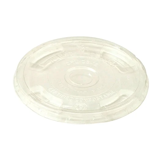 World Centric 10-24 Ounce Ingeo Compostable Clear Flat Lid, 100 Each, 10 Per Case