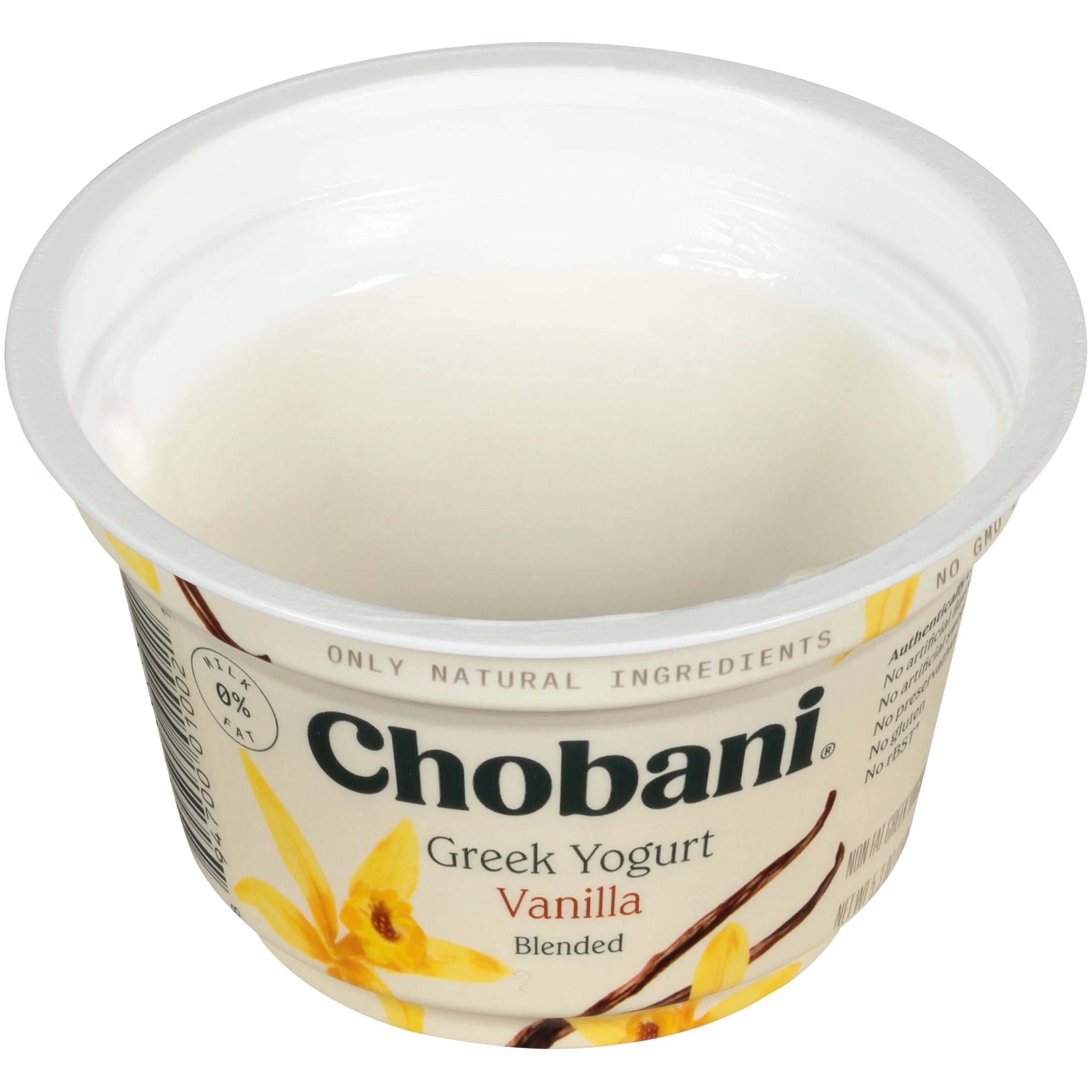 Chobani Non Fat Greek Yogurt Vanilla Blended 5.3 Ounce Size - 12 Per Case.