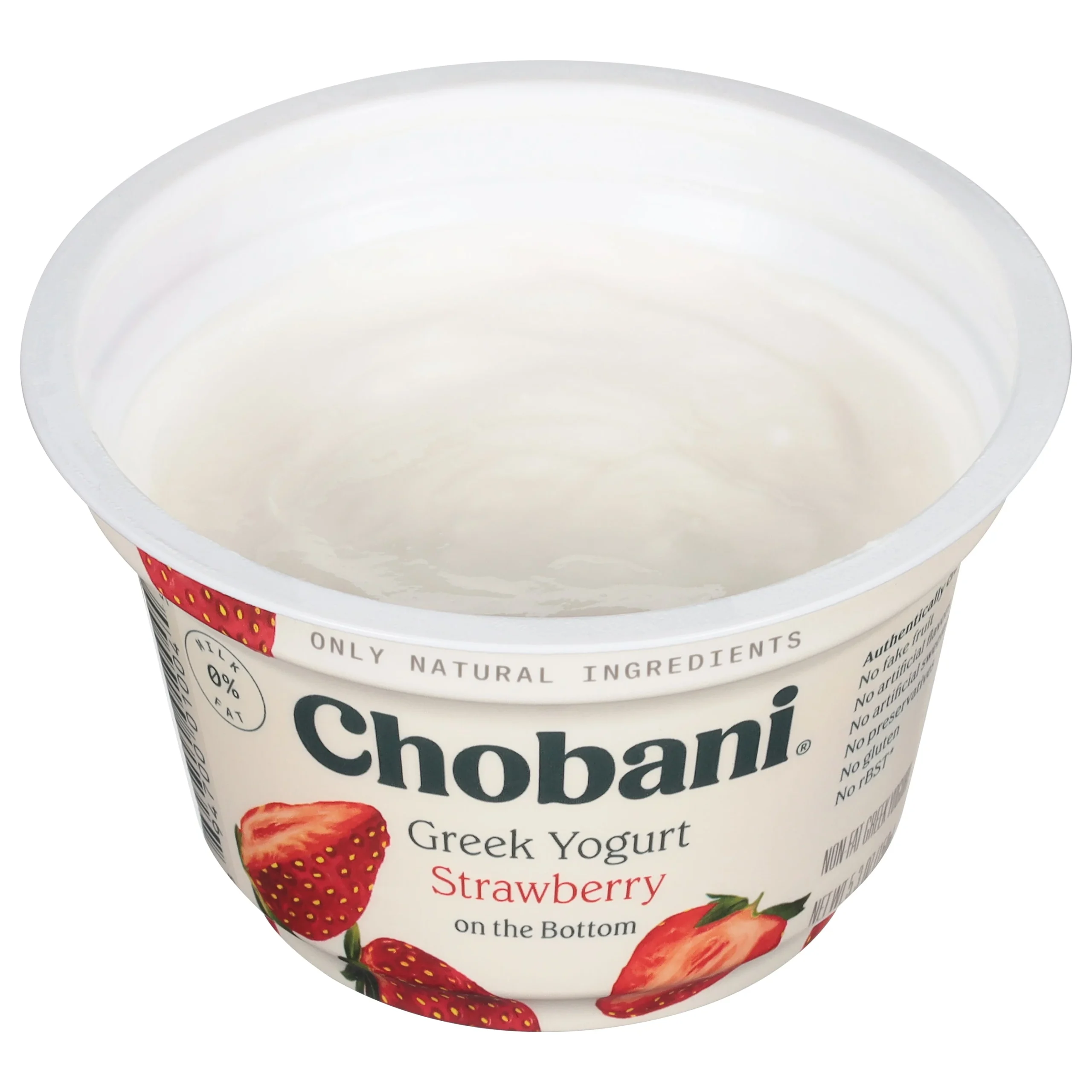 Chobani Non Fat Greek Yogurt Strawberry Onthe Bottom 5.3 Ounce Size - 12 Per Case.