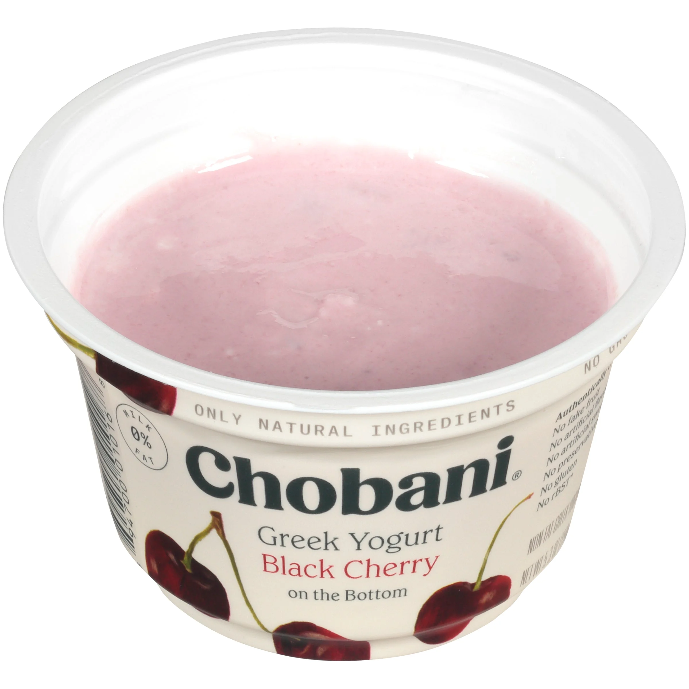 Chobani Non Fat Greek Yogurt Black Cherryon The Bottom 5.3 Ounce Size - 12 Per Case.