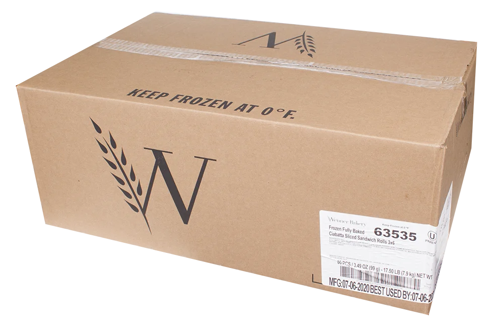 Wenner Bakery Ciabatta Sliced Sandwich Roll 3.5 Ounce Size - 80 Per Case.