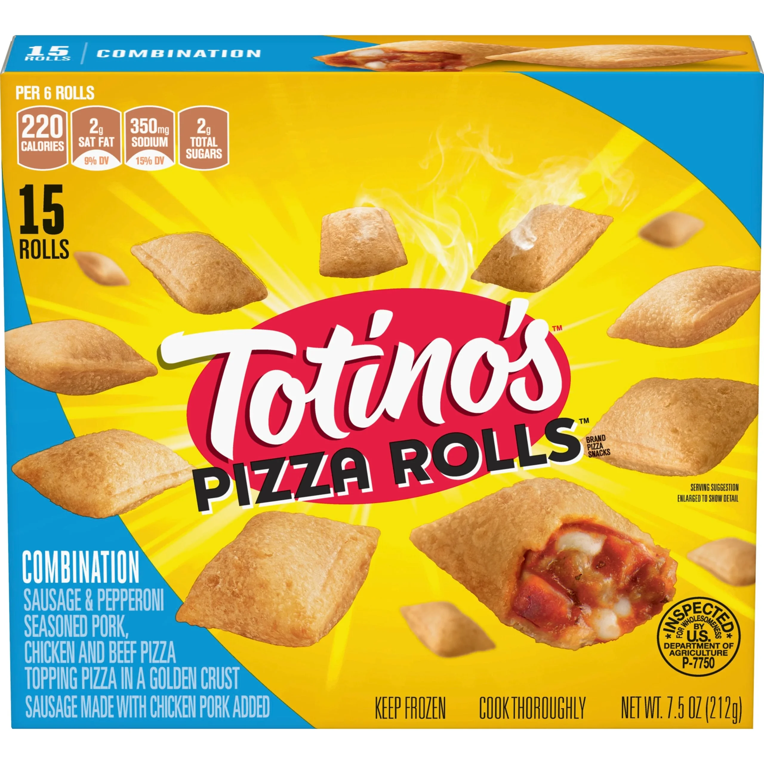Totino's Frozen Hot Snacks Pizza Rolls Combo 7.5 Ounce Size - 12 Per Case.
