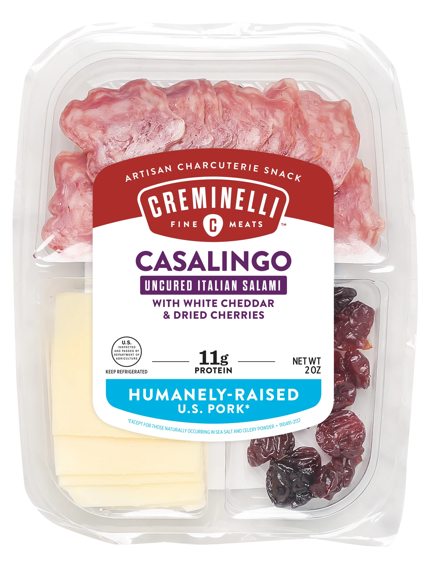 Sliced Casalingo White Cheddar & Cherries Snack Tray Casalingo Salami Paired With Creamy 2 Ounce Size - 12 Per Case.